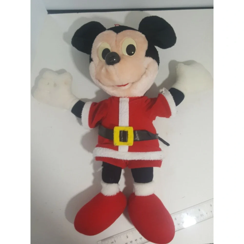 Vintage Mickey Mouse Plush In Christmas Santa Suit approx 16